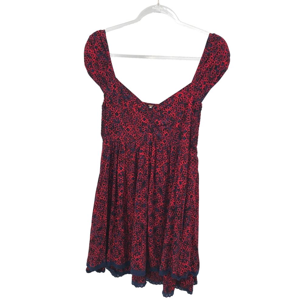 Free People Tabitha Floral Babydoll Minidress M Red Navy Blue